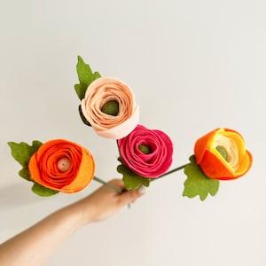 Handmade Ranunculus - 4 pieces colorful ranunculus flowers, Valentines day, Ranunculus, Roses, Pansies, Anemone, Lilies, birthday gift