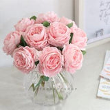 10 stems Artificial Silk Pink Rose Fake White Rose Faux Blue Peony Flower Arrangement Home Decor Centerpiece Wedding Bouquet