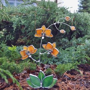 Stained glass Orchid flower Suncatcher 3D, Table plant  decor, Wedding Christmas Gift, Outdoor and gardening decor
