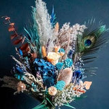 Romantic Pink, Navy blue, Peach, Lilac bouquet Boho bridal bouquet Dried flowers wedding bouquet Peacock feather bouquet