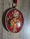 Vintage Dried Natural Flowers Bouquet Dome Oval Frame 3D Cottagecore Kitsch Rare