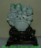 12" Nartual Emerald Jadeite Green Jade Carve Peach Peony Bird Flower basket