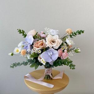 Lilac Purple and Peach Tone Silk Bridal Bouquet, Wedding Bouquet, Silk Flower Bouquet