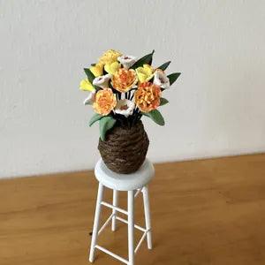 Dollhouse Miniature Flowers 1:12 Scale Carnation Potted Plants Garden Accessory