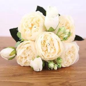 30cm Rose Pink Silk Bouquet Peony Artificial Flowers 5 Big Heads 4 Small...