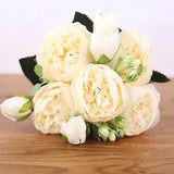 30cm Rose Pink Silk Bouquet Peony Artificial Flowers 5 Big Heads 4 Small...