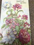 Vintage Get Well Card Lillian Grow Floral Flowers Pink Yellow Green Peonies