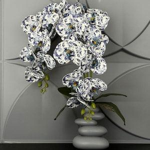 Artificial Blue Orchid Phalaenopsis in Handmade Vase Real Touch Silk Flowers Branch Faux Plant for Indoor Fake potted arranging Centerpiece