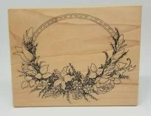 PSX Oval Floral Frame Flowers wood mount rubber stamp K-413 lily rose