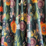 Poppy Sunflower Printed Velvet Fabric Sold by Meter Botanical Plants Green Petrol Teal Yellow Orange for Curtains Home light upholstery