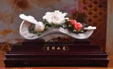11" Dehua Color Porcelain Peony Flower Wealth Auspicious Wishful Ruyi Statue