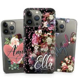 PERSONALIZED Fancy Flowers Name HARD PLASTIC PHONE Case for iPHONE 14 13 Pro 12+