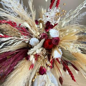 Boho Burgundy & Wild Banksia, Cream Pampas Bridal Bouquet with Eternal Roses / Burgundy Wedding / Red Wedding Bouquet / Pampas Grass Wedding