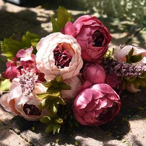 FiveSeasonStuff Mixed Pink Silk Peonies Artificial Peony Flower Bouquet