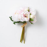 Light Pink Silk Peony Faux Floral Bouquet Bundle of 7 - 14"