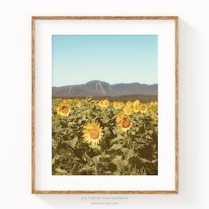 Sunflower Print, Summer Wall Art, Sunflowers Decor, Boho Nature Art Print, Landscape Print, Boho Wall Decor