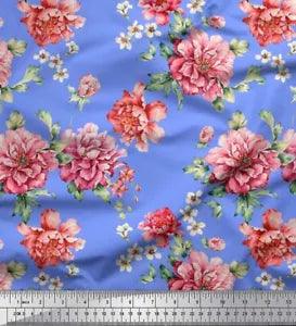 Soimoi Cotton Poplin Fabric Leaves & Peony Floral Fabric Prints-Kwo