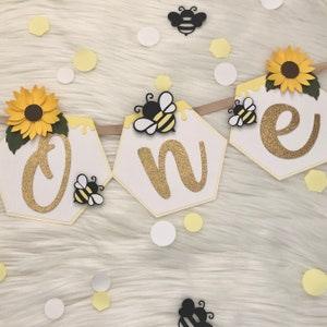 First Birthday Highchair Banner | Sweet as Can Bee Theme | Sunflowers, Bumble Bees, Honey Bees, Summer Theme 1st Bday Party Decorations