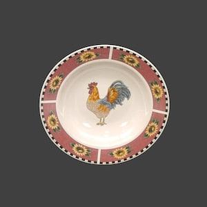 Gibson Brewster rimmed soup bowl. Central rooster, sunflower rim. Sold individually.
