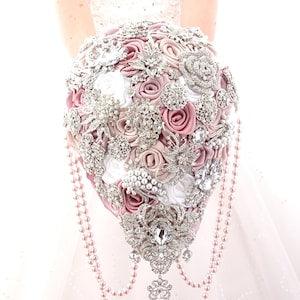 Mauve bridal bouquet. Dusty rose bouquet. Cascade bouquet. Blush pink bouquet. Silver wedding bouquet.
