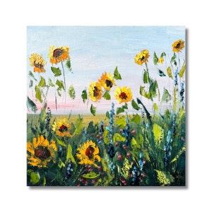 Sunflower painting Original art Meadows painting Impasto flowers
