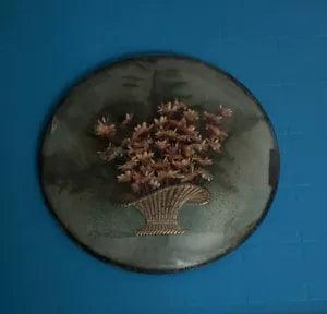 Round Wall Decor Hangar Dried Flowers Leaves Gold Basket Half Dome VTG 5"
