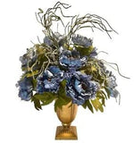 New Beautiful Slate Blue Peony Floral Arrangement Bronze/Gold Brass Va