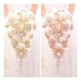 Wedding gold - rose gold brooch bouquet cascading ivory Cream champagne blush pink teardrop  jeweled brooch bouquet