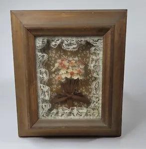 Vintage Wooden Framed Dried Flowers Shadow Box