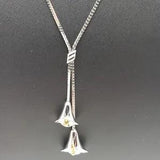 Vintage Avon Lily Lariat Necklace Flowers Silver Gold Chain Two Tone 24.5"  1978