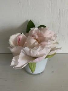 Artificial Pink Peonys in Milky Glass Vase and Foam, 5x3???