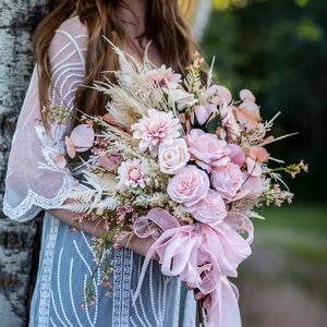 Blush Pink Bridal Bouquet/ Blush pastel bouquet/ peach pink wedding bouquet/ Boho wedding/