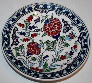 7" (18cm) Turkish Iznik Carnation & Floral Pattern Handmade Ceramic Plate