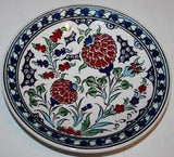 7" (18cm) Turkish Iznik Carnation & Floral Pattern Handmade Ceramic Plate