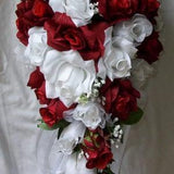 Silk Cascade wedding bridal bouquet red and white 2 pcs