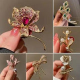 Fashion Rhinestone Zircon Lily Rose Flower Brooches Pins Corsage Women Jewlery