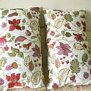 Pair BRIGHT FLORAL Embroidered Pillows 14" x 24" PINK PURPLE VINES Lumbar Porch