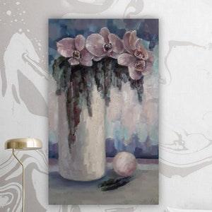 Orchid Original Oil Painting Pink Flowers Wall Art Vintage Ukrainian Artist For Her