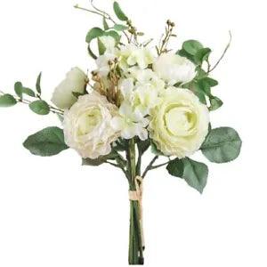 Artificial Flowers, Silk Peony Fake Hydrangea Bouquets Decor White & Green