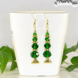 Unusual Christmas tree earrings, Dark Green earrings, Glass crystal earrings, Long dangle statement earrings, Plant lovers gift for Gardener