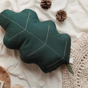 Forest green Decorative Leaf pillow, Green Leaf Shaped Pillow, Fall leaf Cushion, Oak Leaf throw pillow, Embroidered pillow, Forest pillow