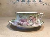 Antique A.K. Limoges Demitasse Cup & Saucer  Pink Flowers  W/ Gold Trim