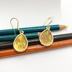 Vincent Van Gogh Sunflowers Painting Gold Teardrop Earrings,Handmade Jewelry,Van Gogh Painting,Art Jewelry,Mothers Day Gift,Flower for Mom