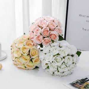 Silk Rose Wedding Bouquet Artificial Flower Bouquet Silk Flower Bouquet White, Blush, Pink, Fuchsia, Peach Pink, Dark Red, Champagne MG00018