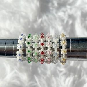 Birthstone Flower Rings, beaded daisy, dainty jewelry, stackable, Gift for Her, Birthday Gift, Personalized Gifts, Valentine??s Day Gift