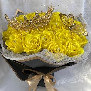 Yellow Eternal Rose Bouquet, Handmade Fake Flowers Bouquet, Ever Lasting Artificial Flower Arrangement, Bridal Baby Shower, Holiday Gifts