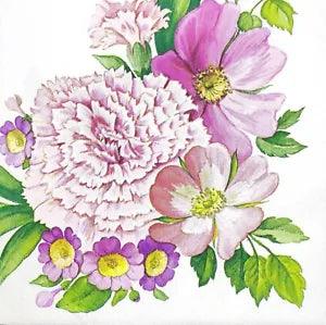 M940# 3 x Single Paper Napkins For Decoupage Big Pink Carnation Flowers Wreath