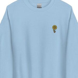 Sunflower Embroidered Sweatshirt Gift, Cute Unisex Crewneck Sweater, Long Sleeve Pullover Sweater - Multiple Colors