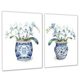 Chinoiserie Wall Art White Orchid Watercolor Prints Set of 2 Unframed Art