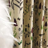 Burgundy Floral Green Plants Pattern Washed Linen Cotton Curtain Raw Natural Linen Background Drapery 53 Width Various Lengths Custom Drapes